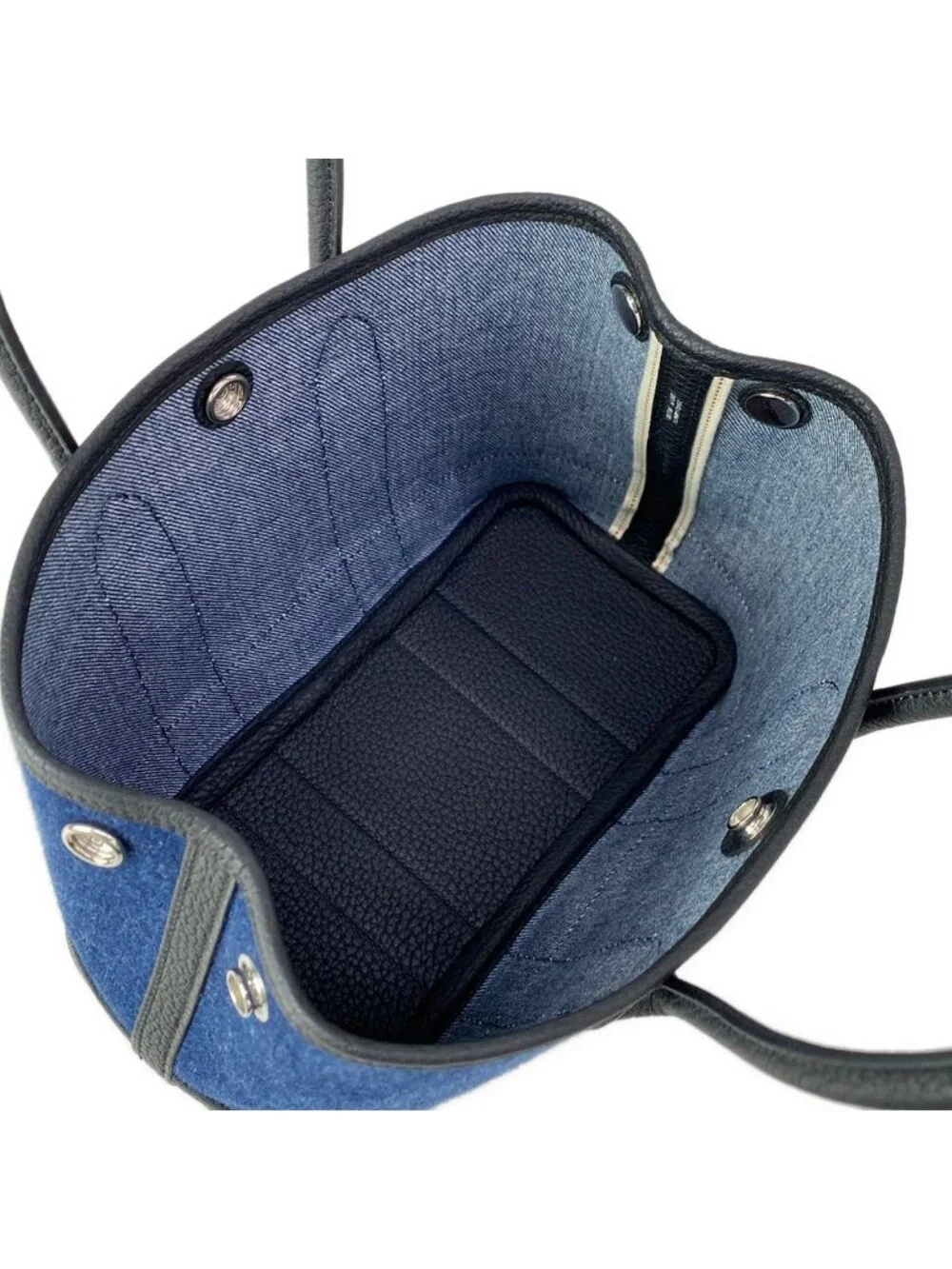 Hermes Tote Bag Neo Garden Party 23 Denim Moian Black Silver